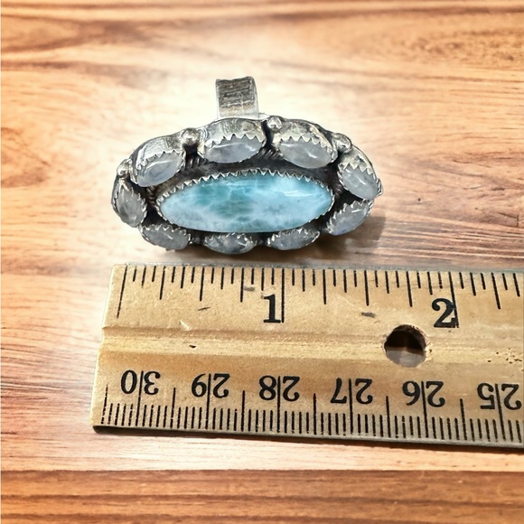 Larimar & Moonstones Ring in Solid Sterling Silver - Picture 4 of 9